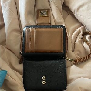 Two-Tone Black and Tan Women's Wristlet Wallet